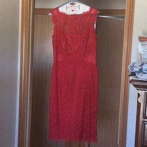 Red lace cocktail dress by Tadashi Shoji